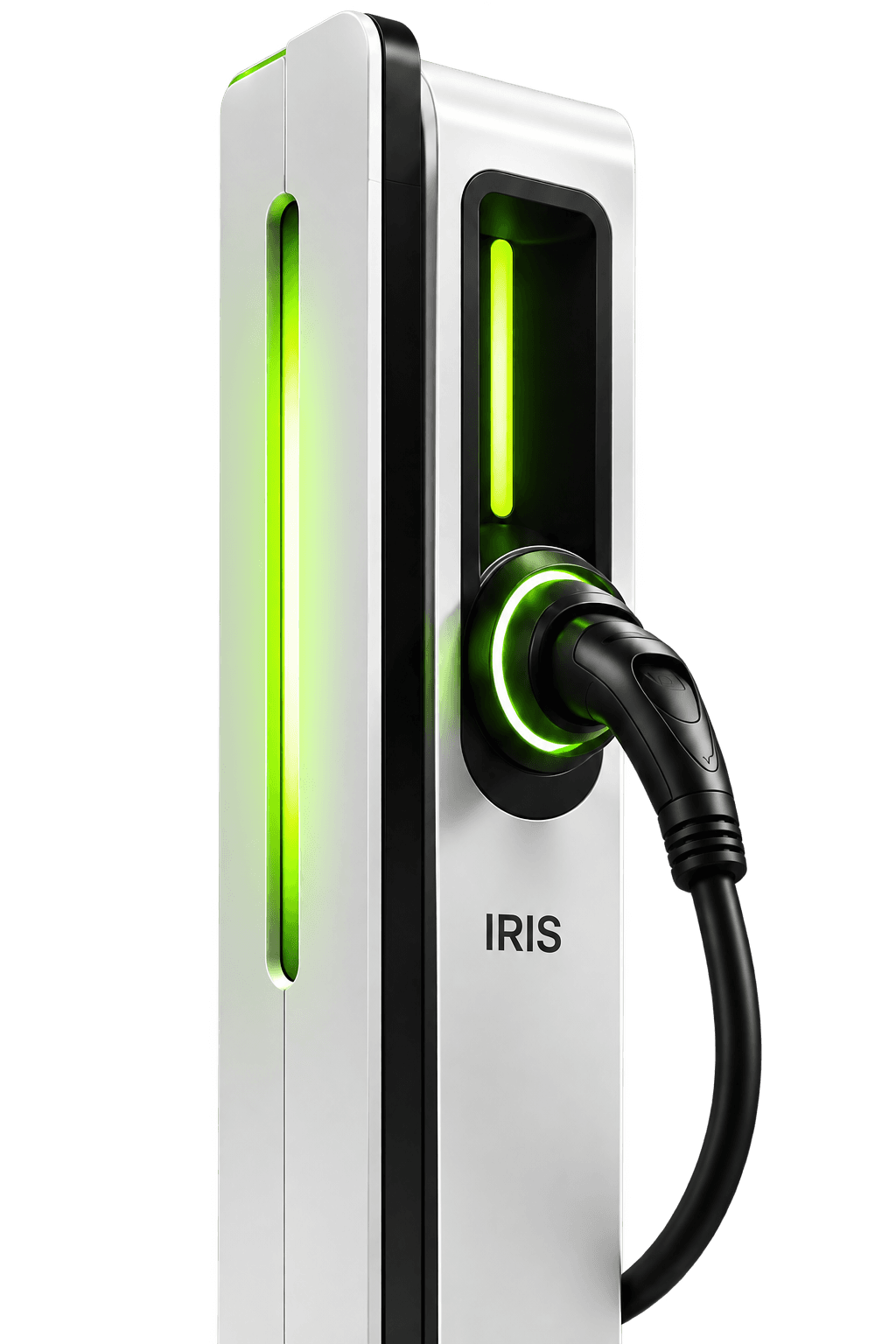 IRIS EV charger with a connected charging cable